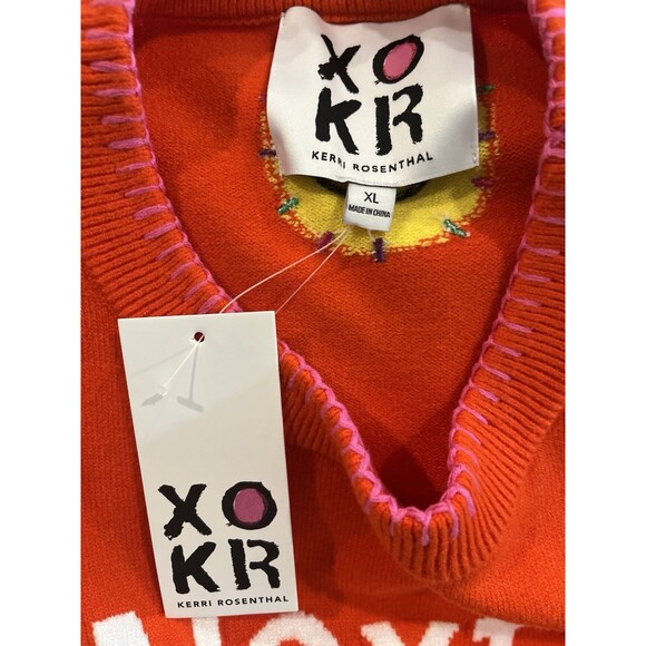 Kerri Rosenthal womens Orange NEXT SMILE'S ON YOU Knit Pullover Sweater size XL - Picture 3 of 5